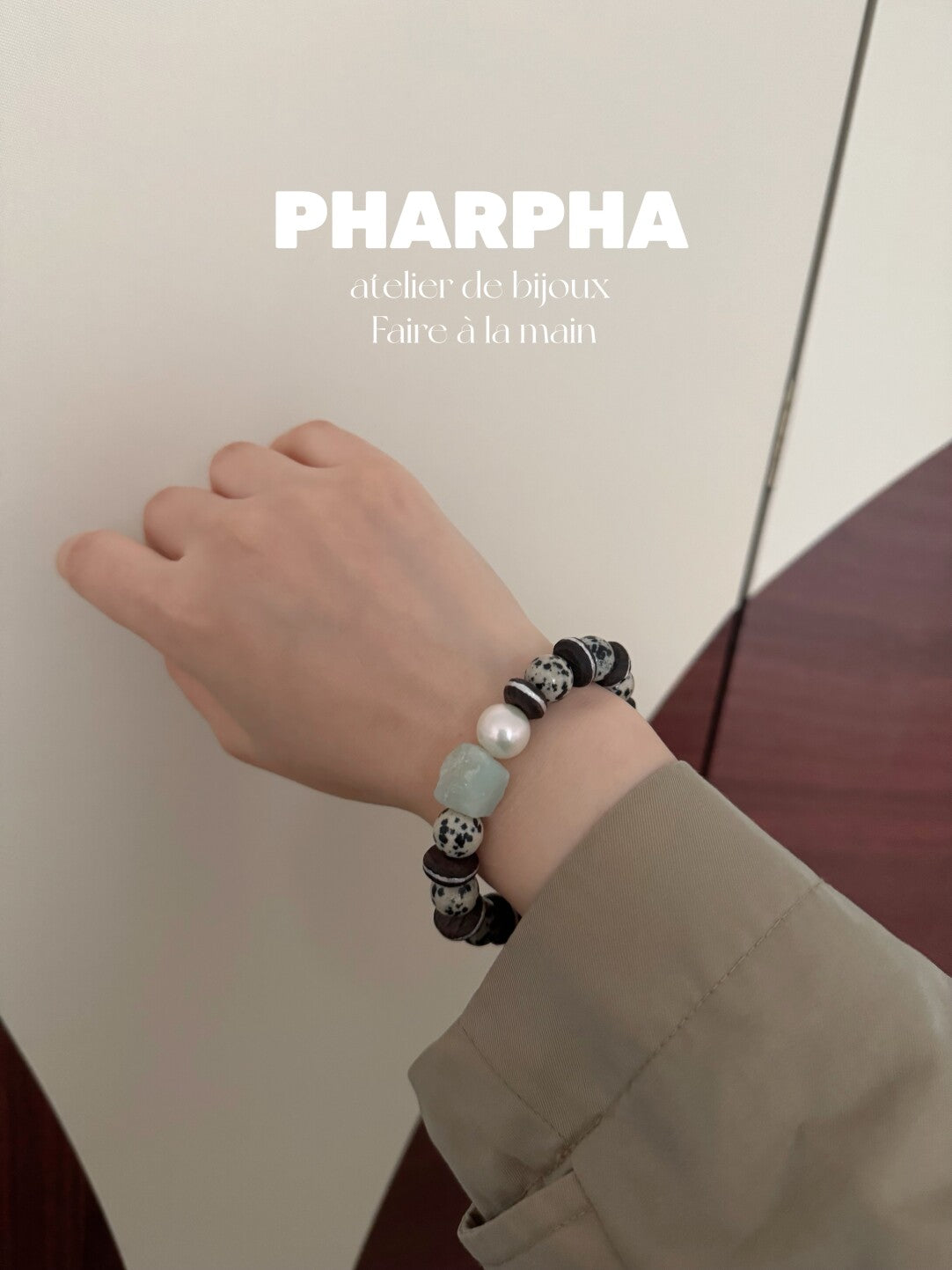 Pharpha Vintage Natural Stone Ebony Baroque Pearl Bracelet,Lumivault.