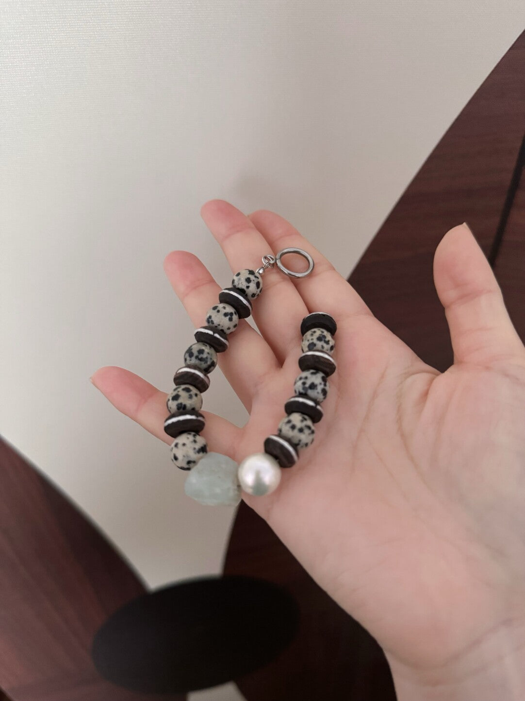 Pharpha Vintage Natural Stone Ebony Baroque Pearl Bracelet,Lumivault.