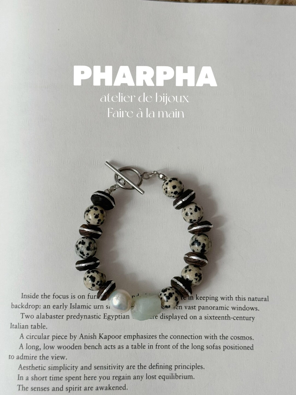 Pharpha Vintage Natural Stone Ebony Baroque Pearl Bracelet,Lumivault.