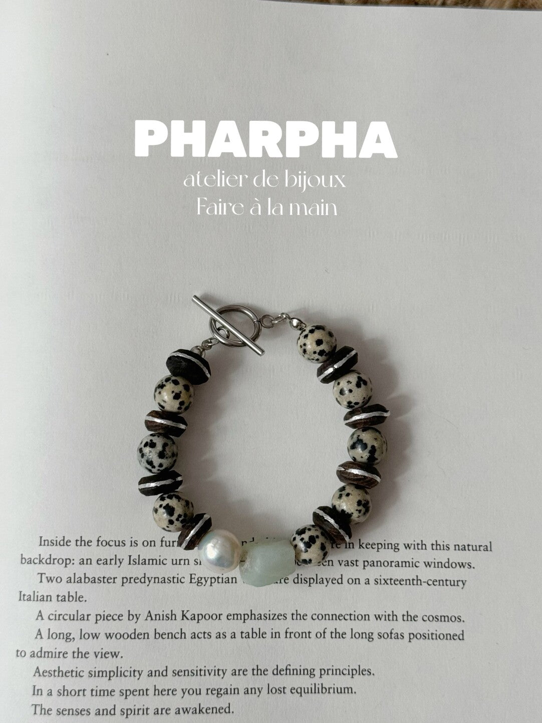 Pharpha Vintage Natural Stone Ebony Baroque Pearl Bracelet,Lumivault.