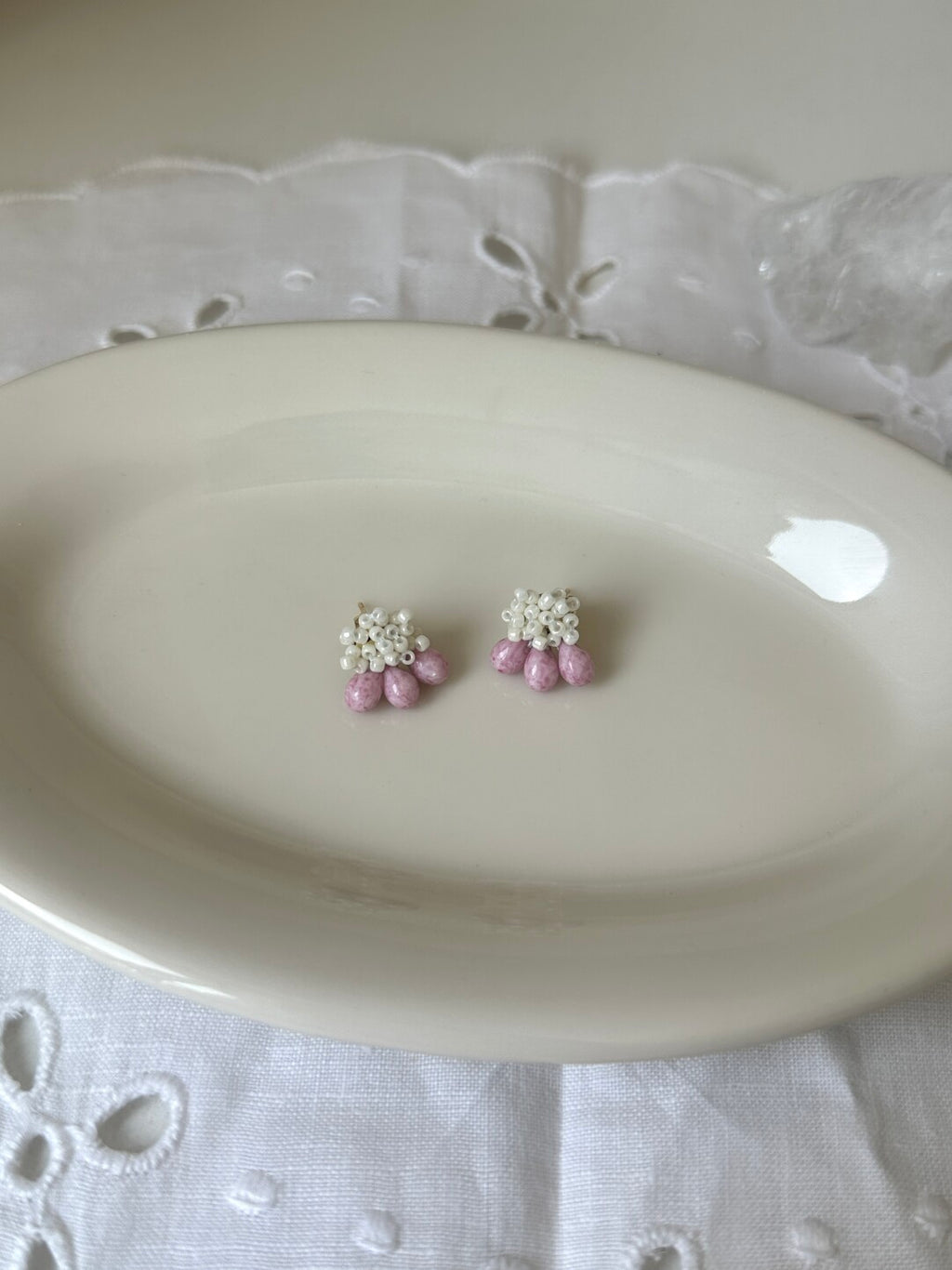 Pink Cloud Water Drop Handmade Beaded Earrings,Lumivault.