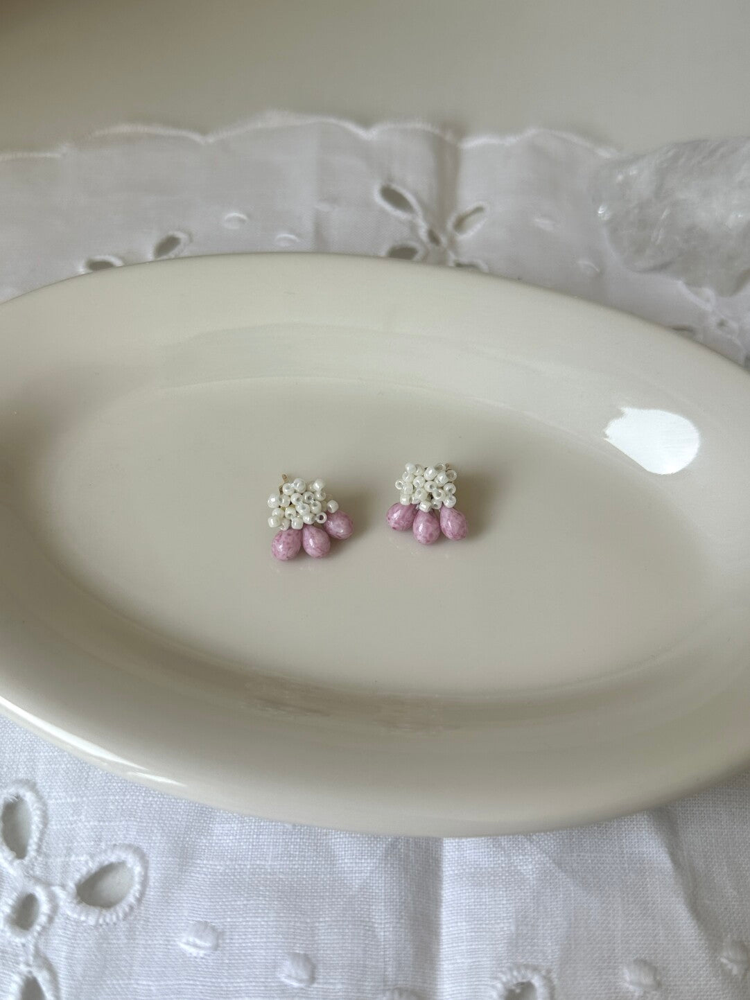 Pink Cloud Water Drop Handmade Beaded Earrings,Lumivault.