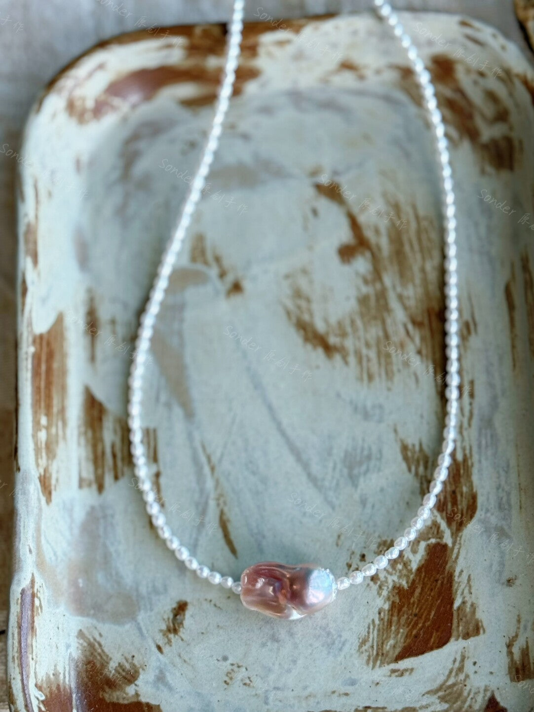 Pink Purple Shaped Baroque Pearl Necklace,Lumivault.