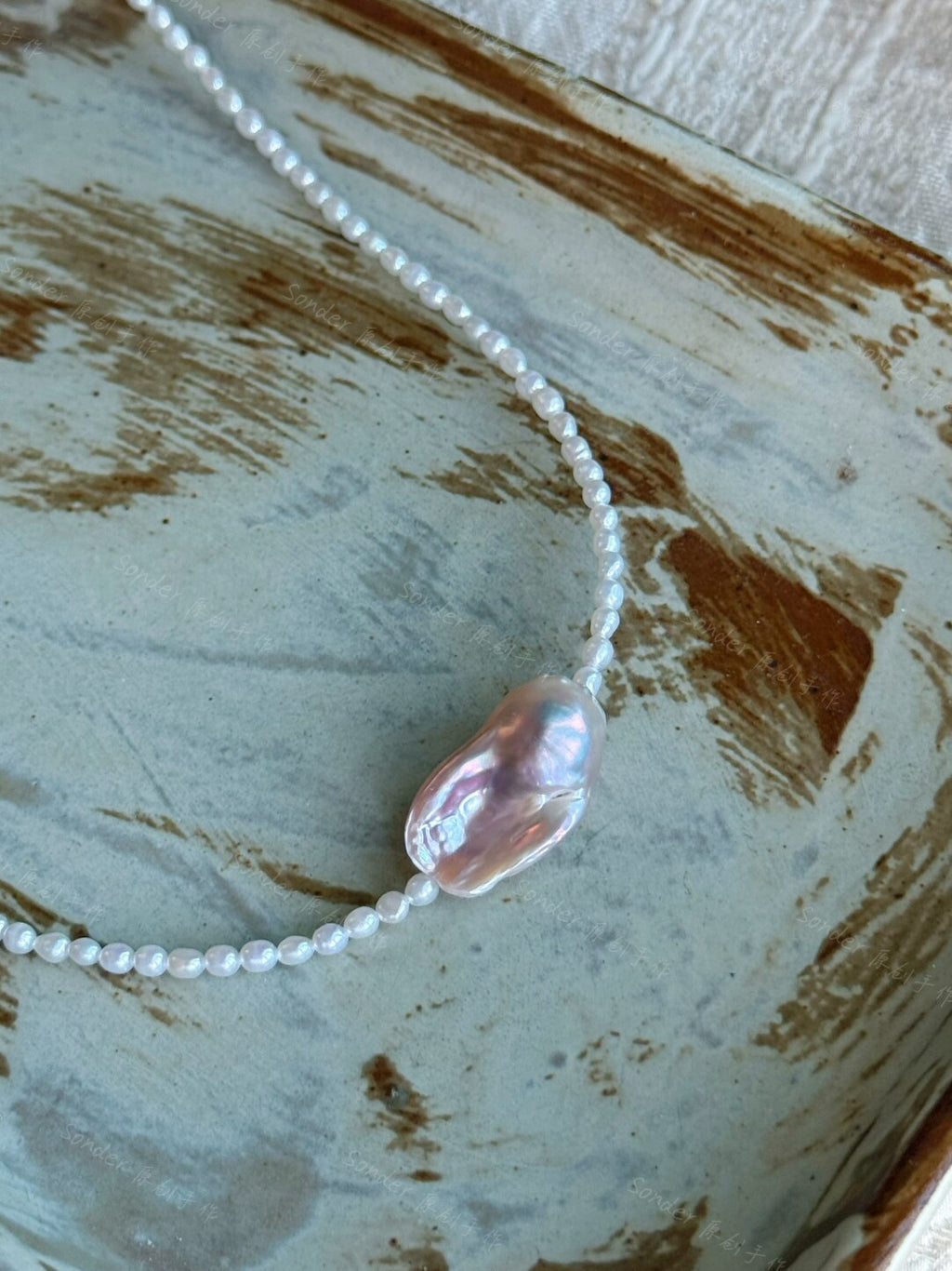 Pink Purple Shaped Baroque Pearl Necklace,Lumivault.