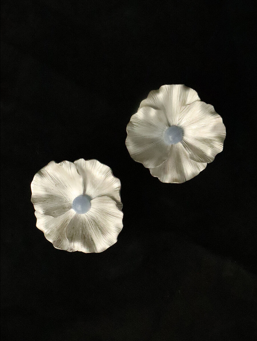 Poppy Silver Earrings,Blue Agate,Lumivault.
