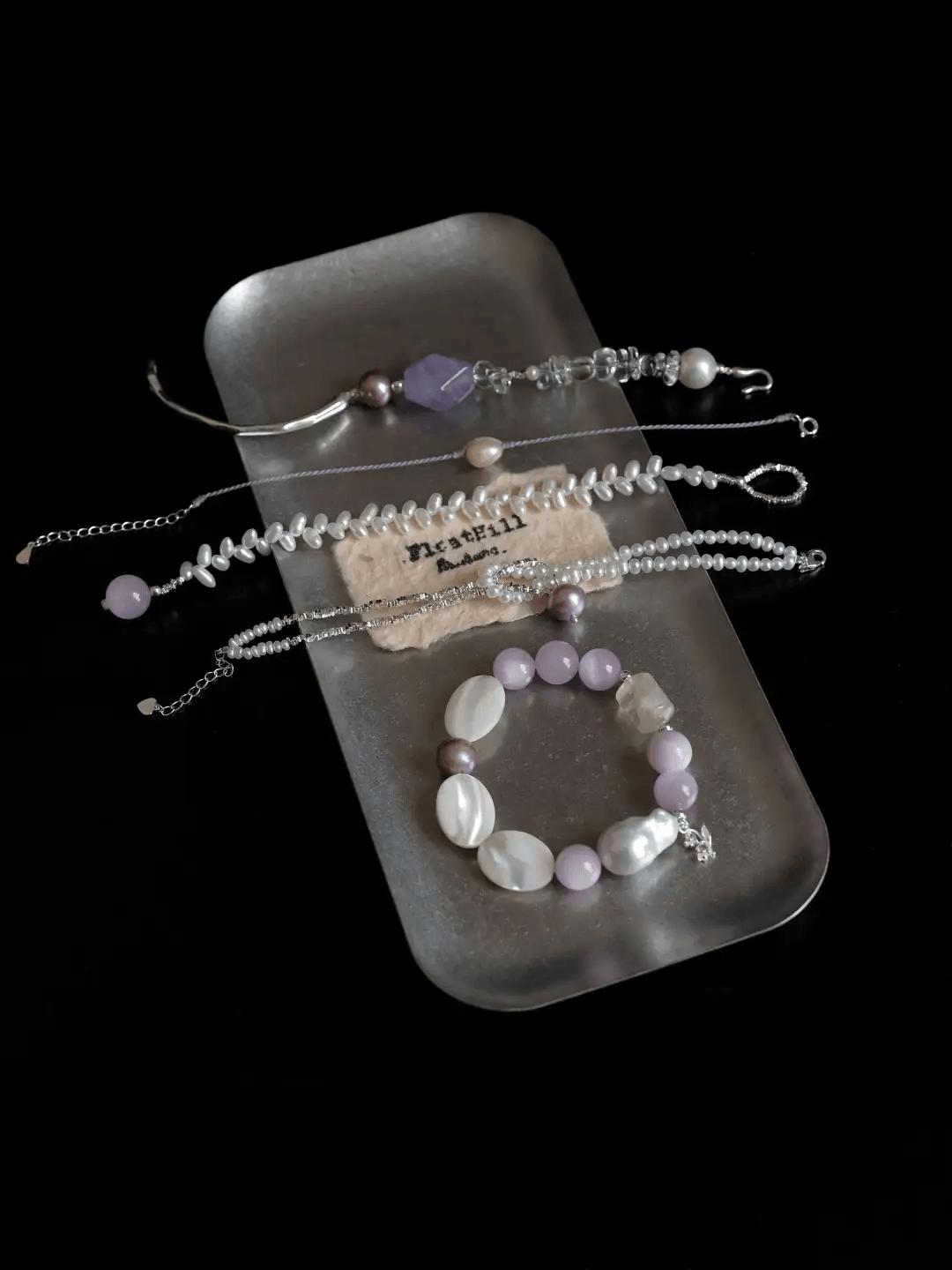 Purple Bellflower FH1207ZFL | Pearl & Textured Silver Chain Bracelet