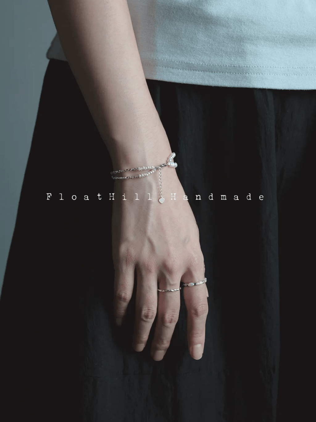 Purple Bellflower FH1207ZFL | Pearl & Textured Silver Chain Bracelet