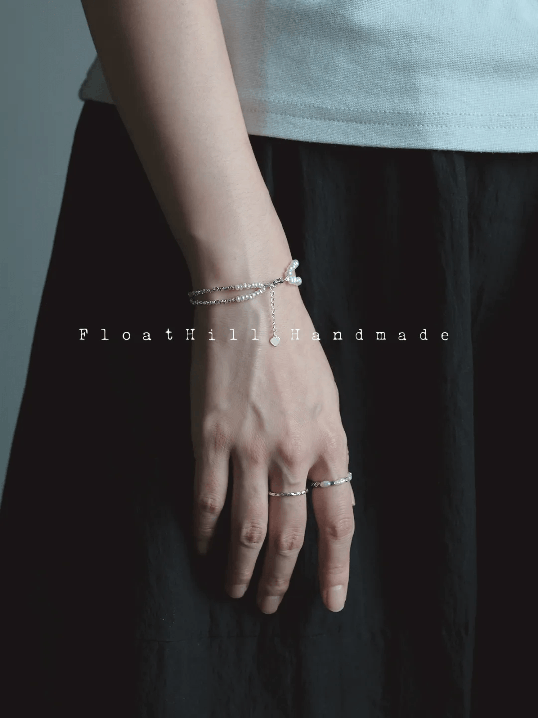 Purple Bellflower FH1207ZFL | Pearl & Textured Silver Chain Bracelet