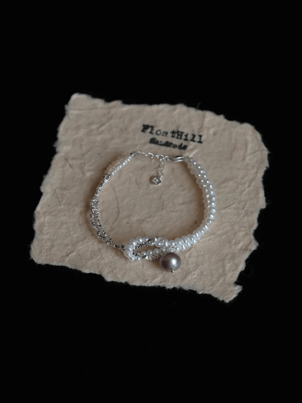 Purple Bellflower FH1207ZFL | Pearl & Textured Silver Chain Bracelet