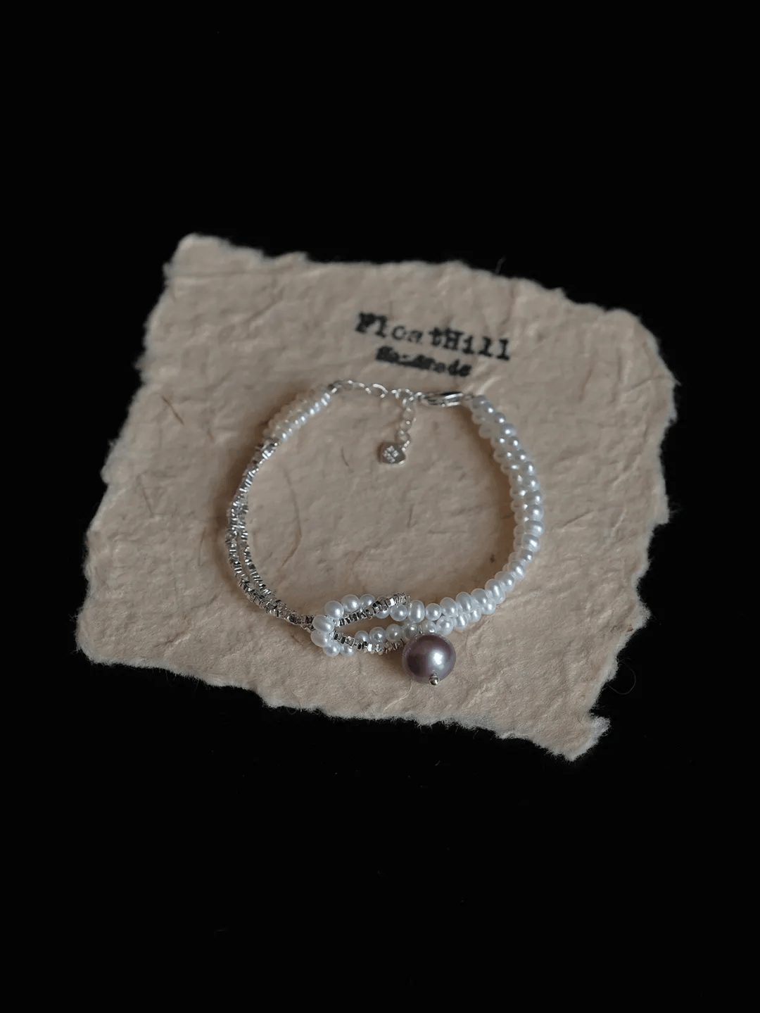 Purple Bellflower FH1207ZFL | Pearl & Textured Silver Chain Bracelet