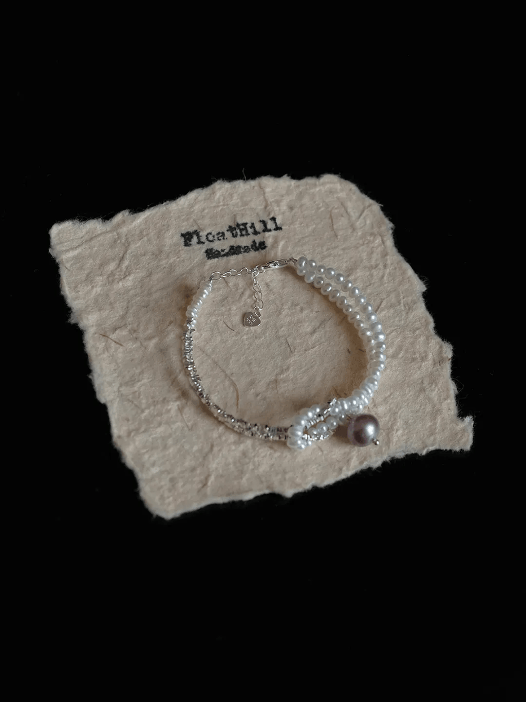 Purple Bellflower FH1207ZFL | Pearl & Textured Silver Chain Bracelet