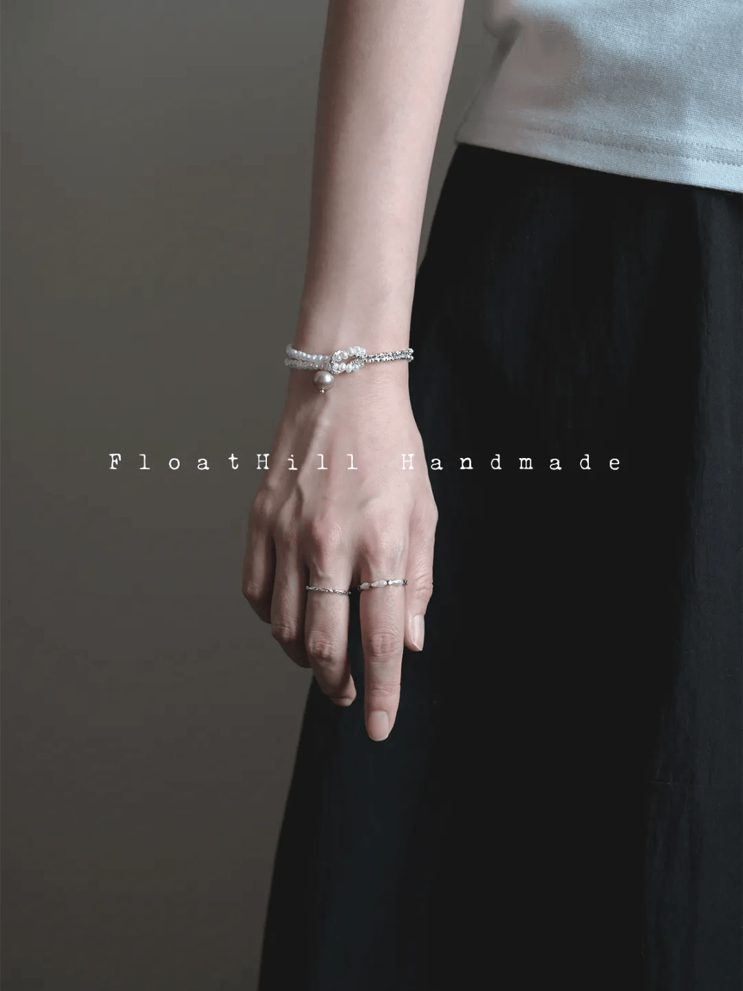 Purple Bellflower FH1207ZFL | Pearl & Textured Silver Chain Bracelet