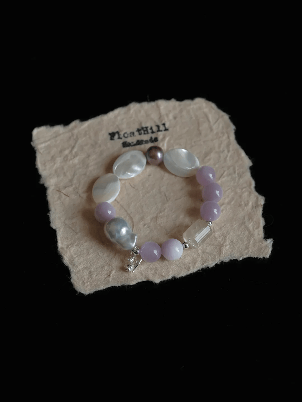 Purple Bellflower FH1208ZFL | Elastic Beaded Bracelet with Spodumene, Lemon Quartz & Mother-of-Pearl