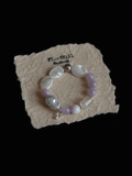 Purple Bellflower FH1208ZFL | Elastic Beaded Bracelet with Spodumene, Lemon Quartz & Mother-of-Pearl