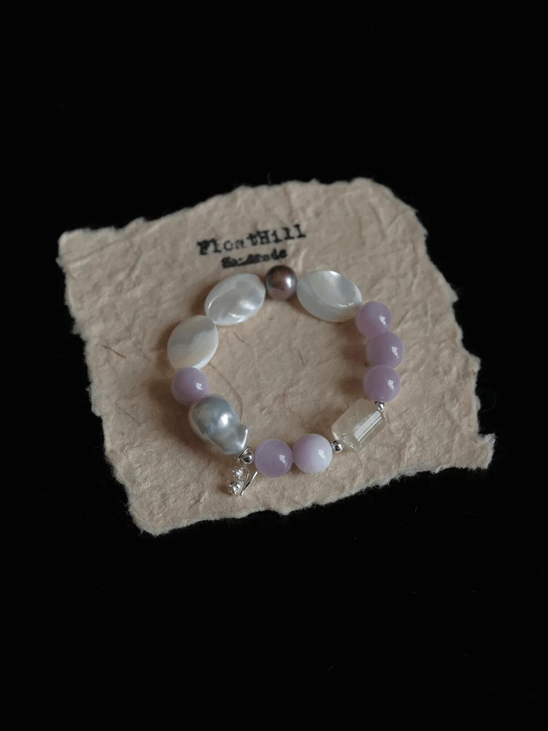 Purple Bellflower FH1208ZFL | Elastic Beaded Bracelet with Spodumene, Lemon Quartz & Mother-of-Pearl