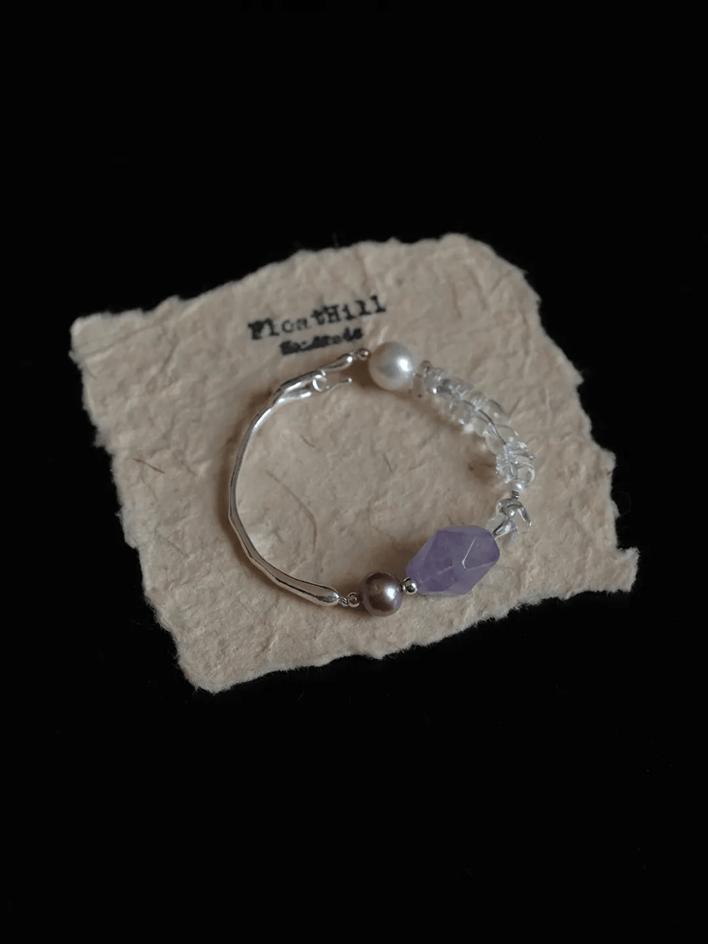 Purple Bellflower FH1209ZFL | Lavender Amethyst & Pearl Half-Bangle Bracelet