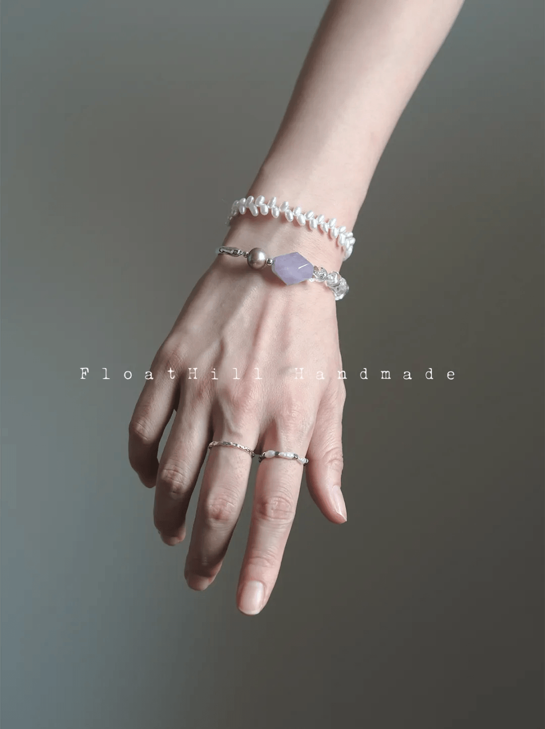 Purple Bellflower FH1209ZFL | Lavender Amethyst & Pearl Half-Bangle Bracelet