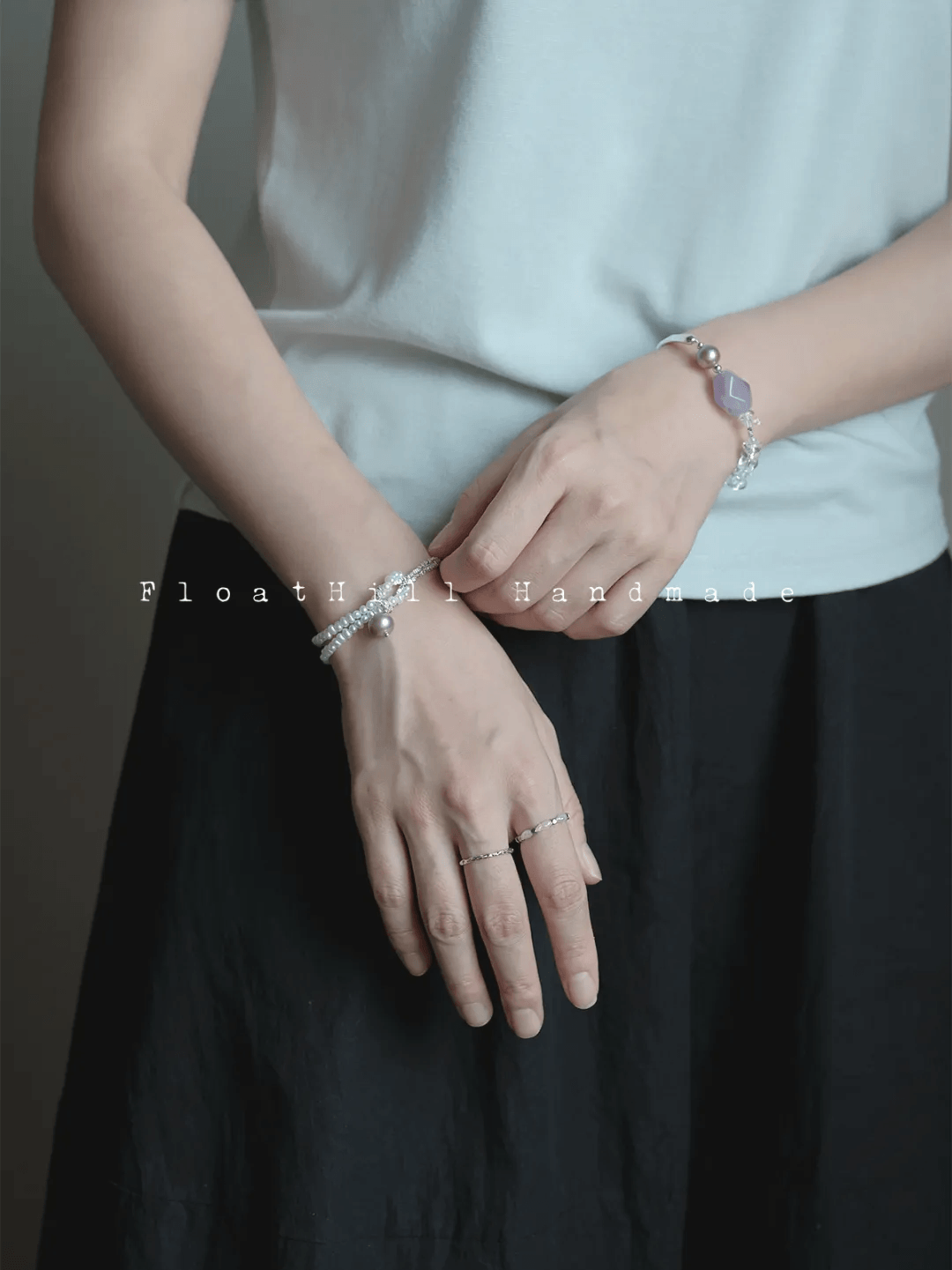 Purple Bellflower FH1209ZFL | Lavender Amethyst & Pearl Half-Bangle Bracelet