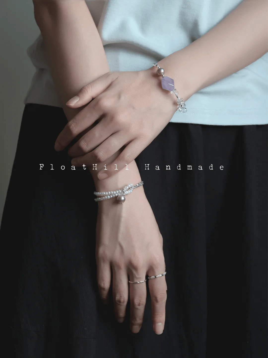 Purple Bellflower FH1209ZFL | Lavender Amethyst & Pearl Half-Bangle Bracelet