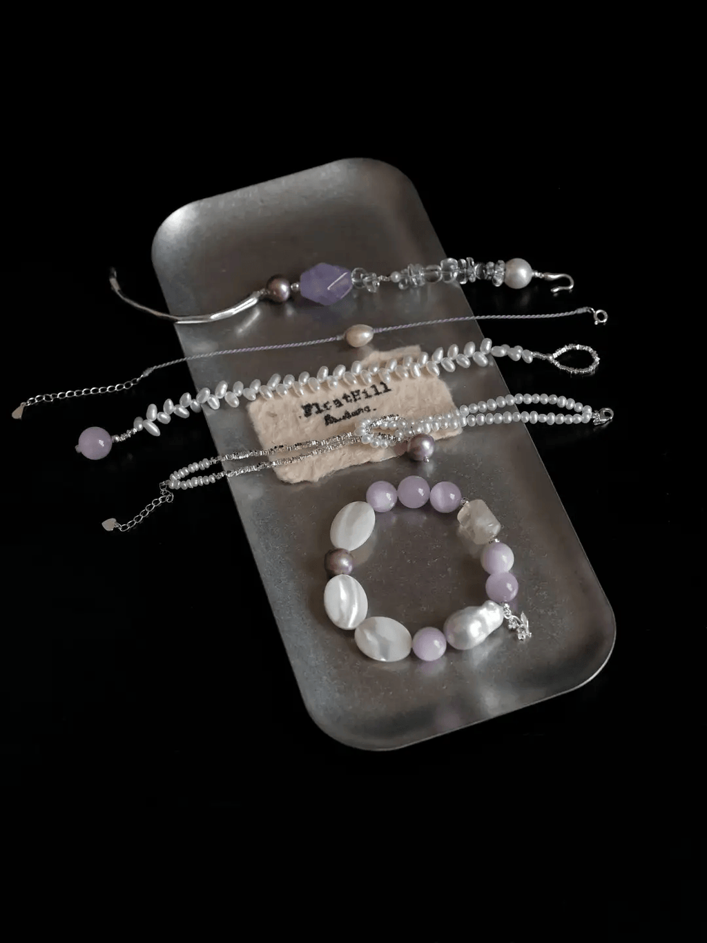 Purple Bellflower FH1209ZFL | Lavender Amethyst & Pearl Half-Bangle Bracelet