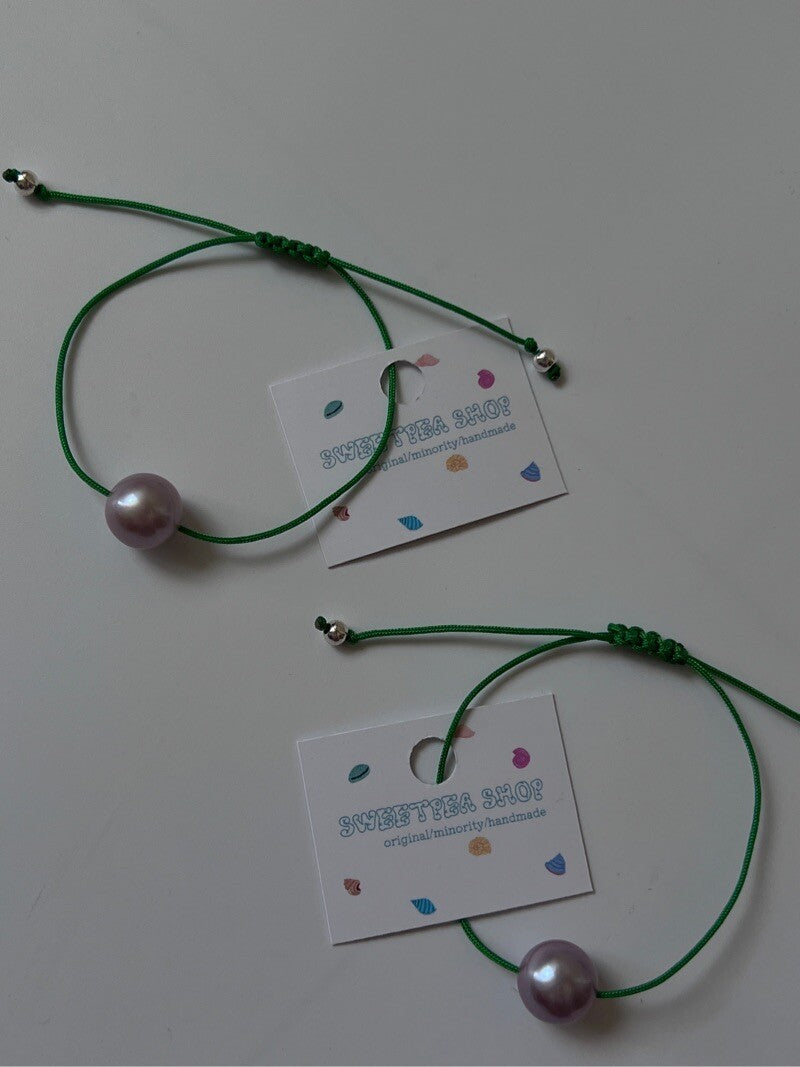 Handmade Edison Pearl Bracelet,Purple Beads | Forest Green Thread / 11-12mm,Lumivault.