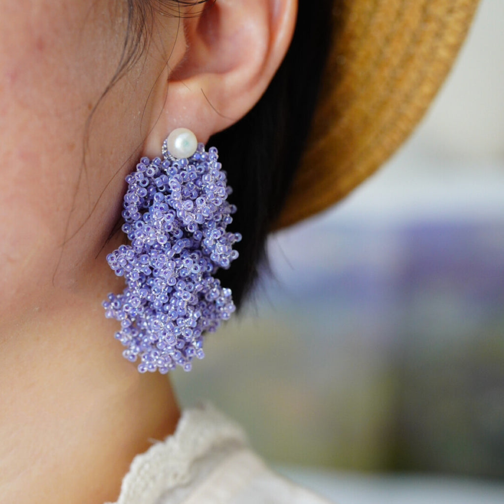 Purple Crochet MIYUKI Beaded Earrings,Lumivault.