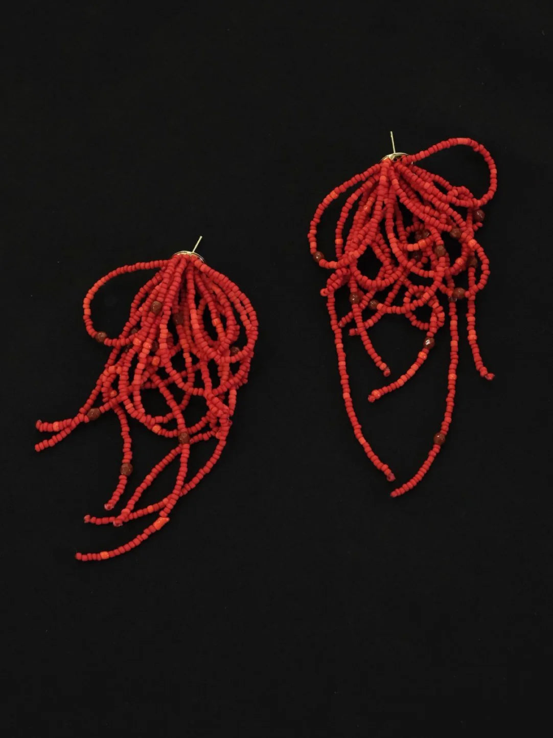 Red Beaded Hoops Earrings,Lumivault.