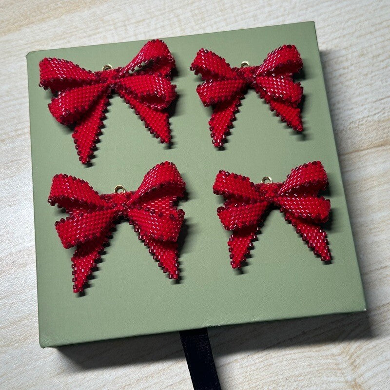 Red Bow MIYUKI Beaded Earrings,Lumivault.