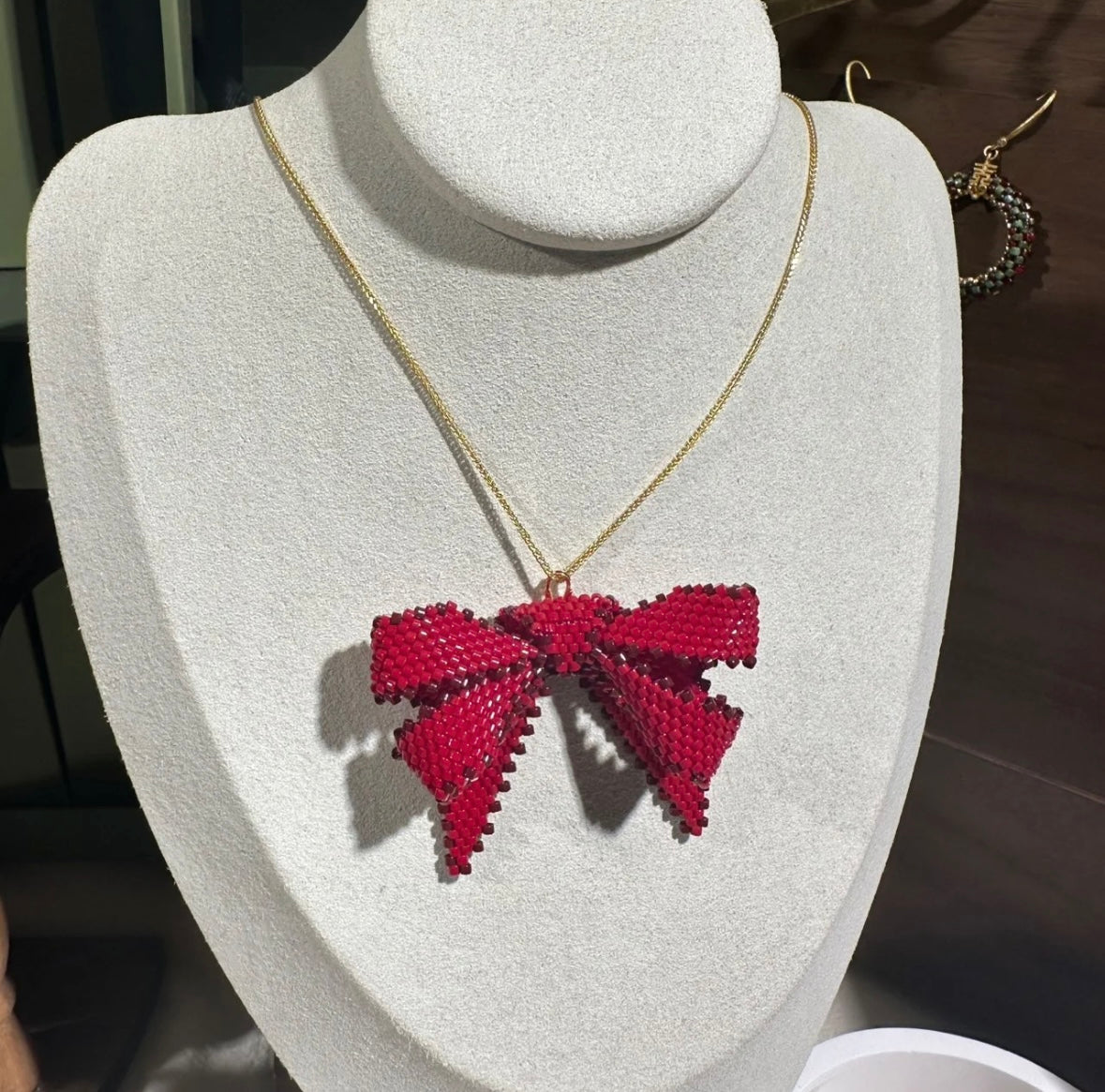 Red Bow MIYUKI Beaded Earrings,Necklace,Lumivault.