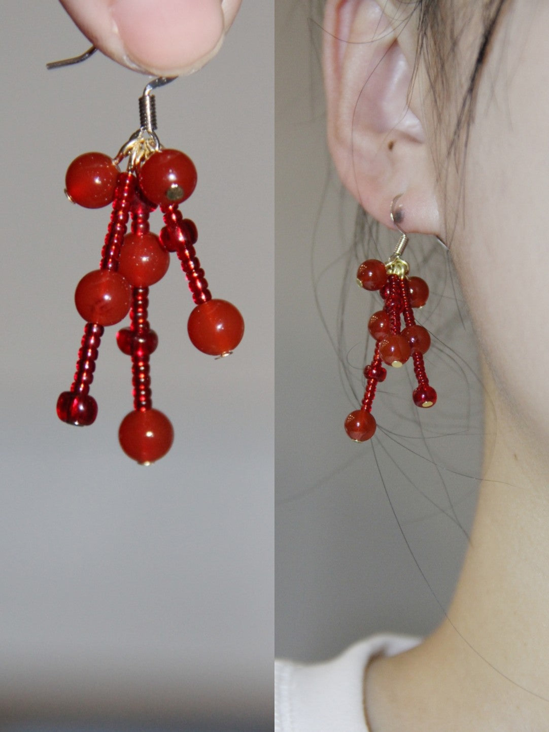 Red Pomegranate Beaded Earrings,Lumivault.