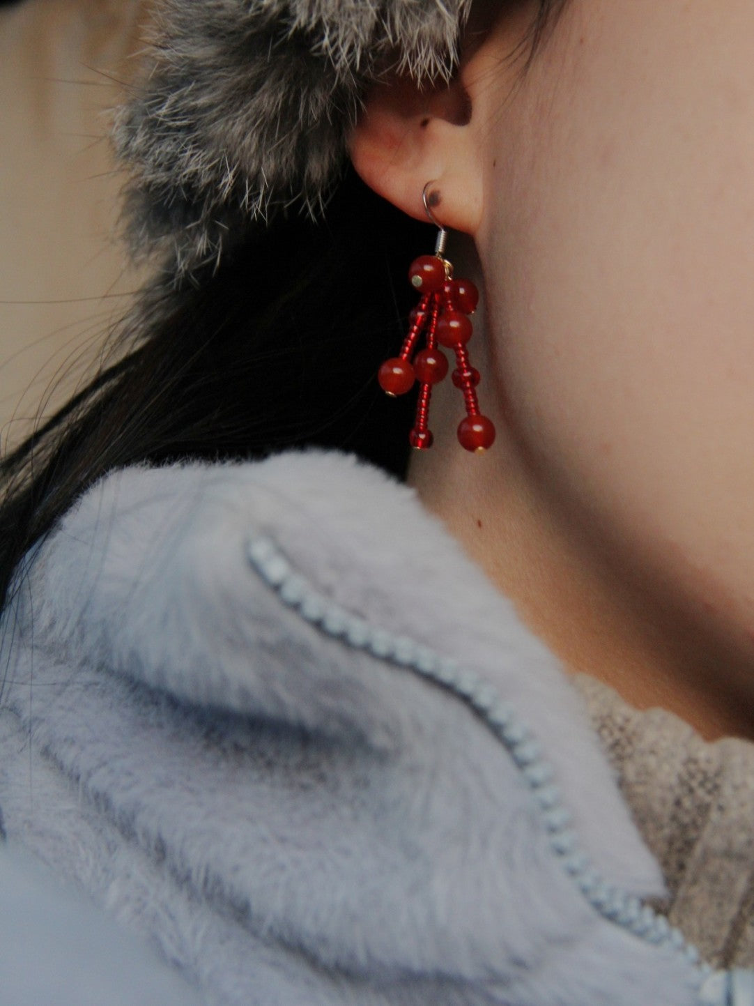 Red Pomegranate Beaded Earrings,Lumivault.