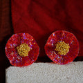 Red Camellia MIYUKI Beaded Earrings,Large Flower Studs(5cm Diameter),Lumivault.