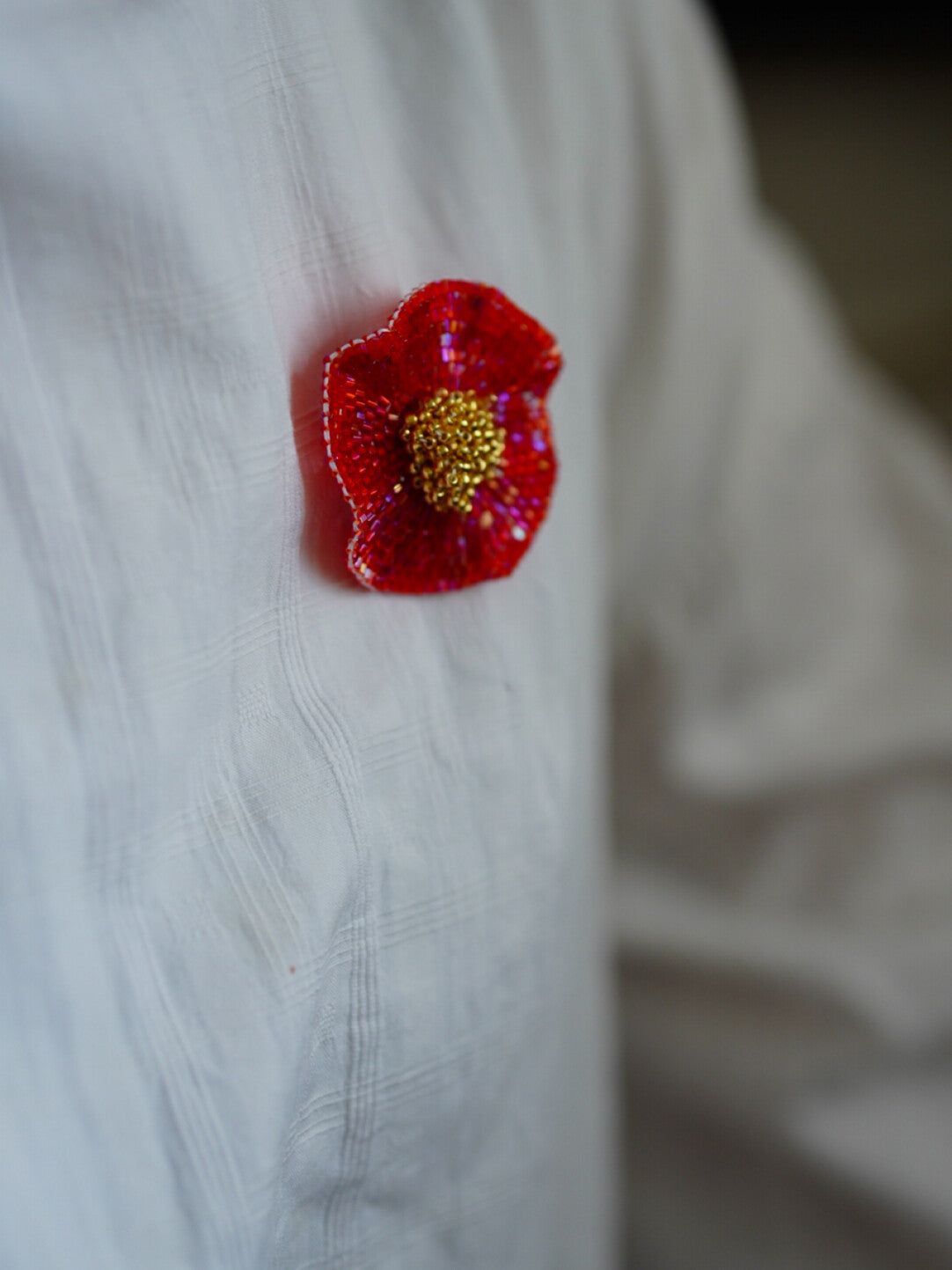 Red Camellia MIYUKI Beaded Earrings,One Brooch (Large Flower),Lumivault.
