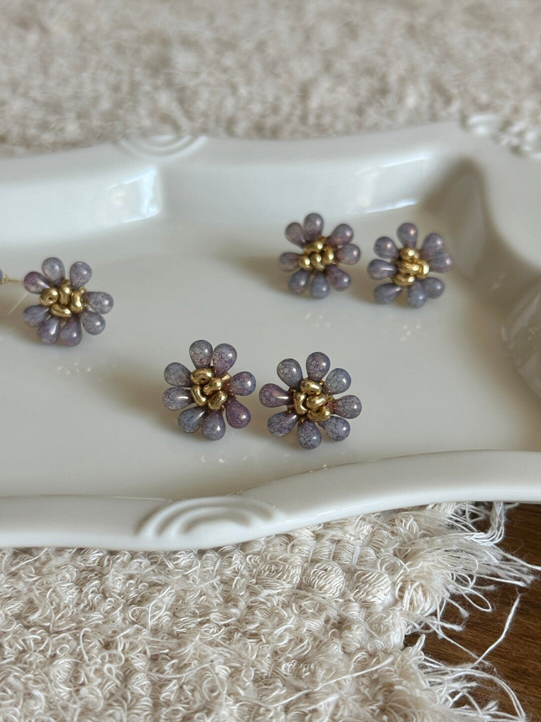 Retro Romantic Purple Beaded Flowers Earrings,Lumivault.