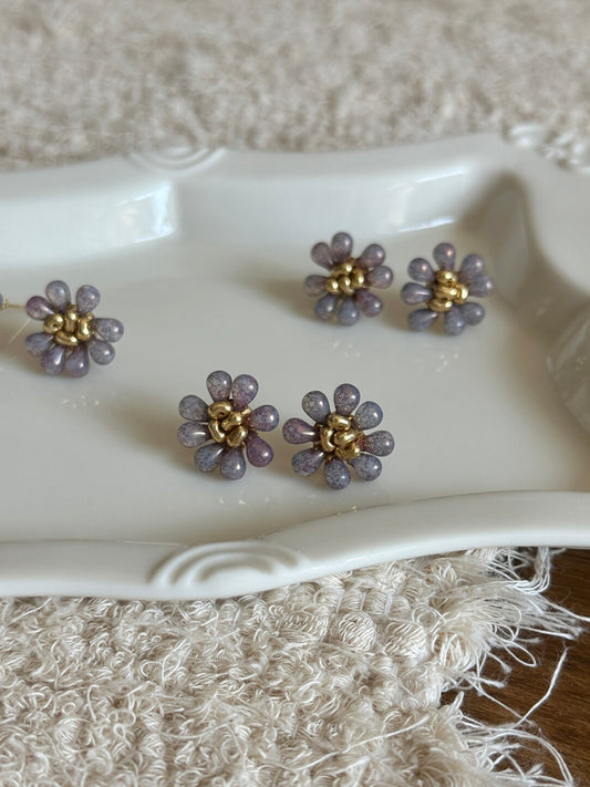 Retro Romantic Purple Beaded Flowers Earrings - Lumivault