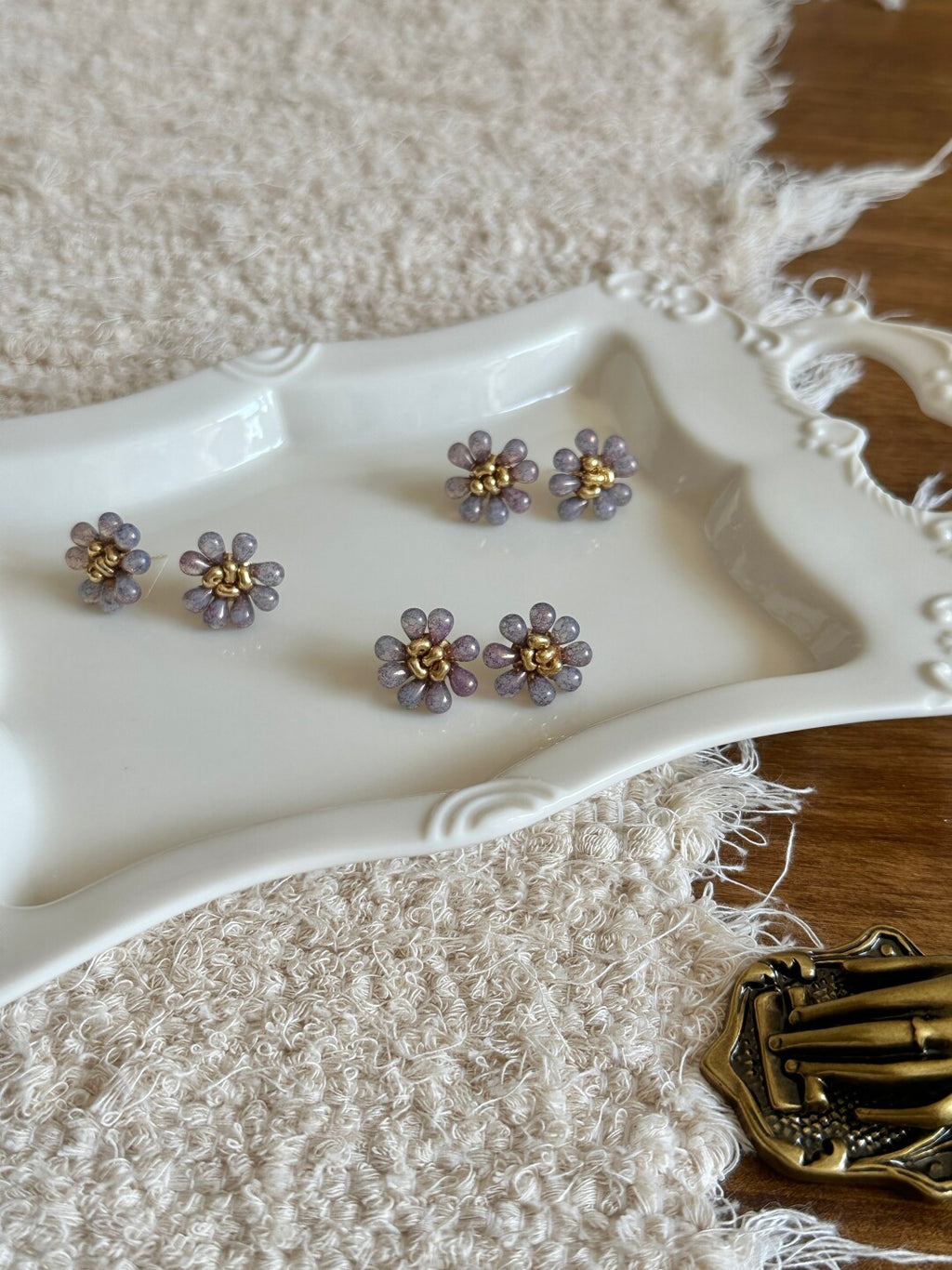Retro Romantic Purple Beaded Flowers Earrings,Lumivault.