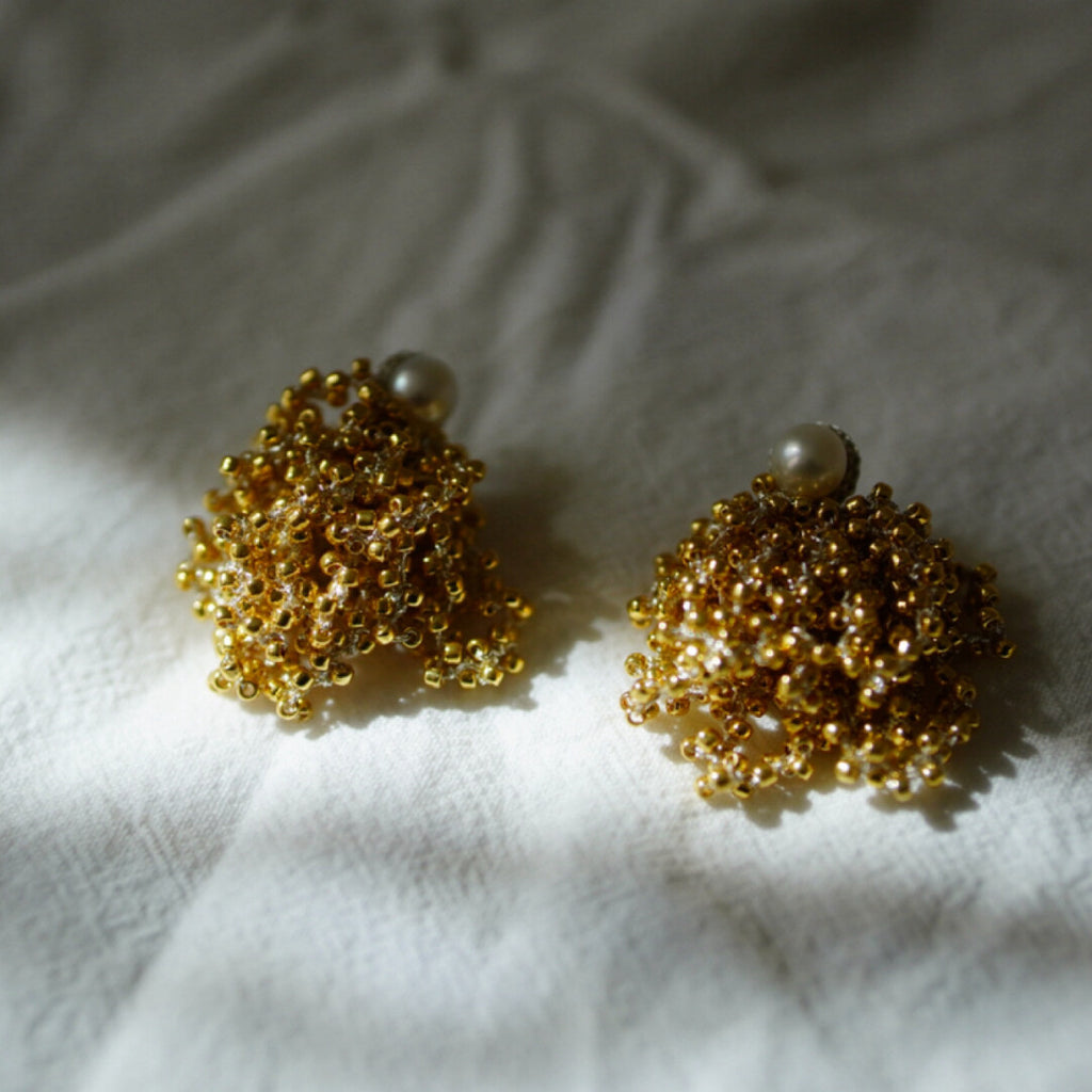 Retro Golden  Beaded Necklace Earrings,Studs,Lumivault.