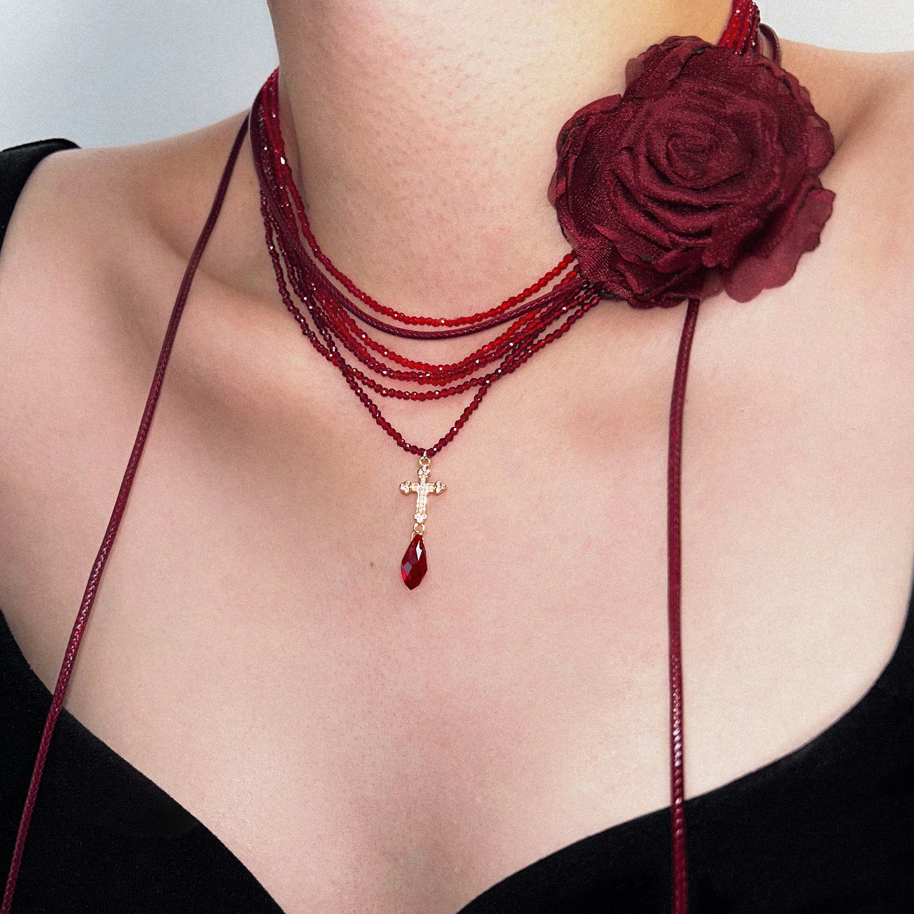 Rose Cross Stacking Necklace,Lumivault.