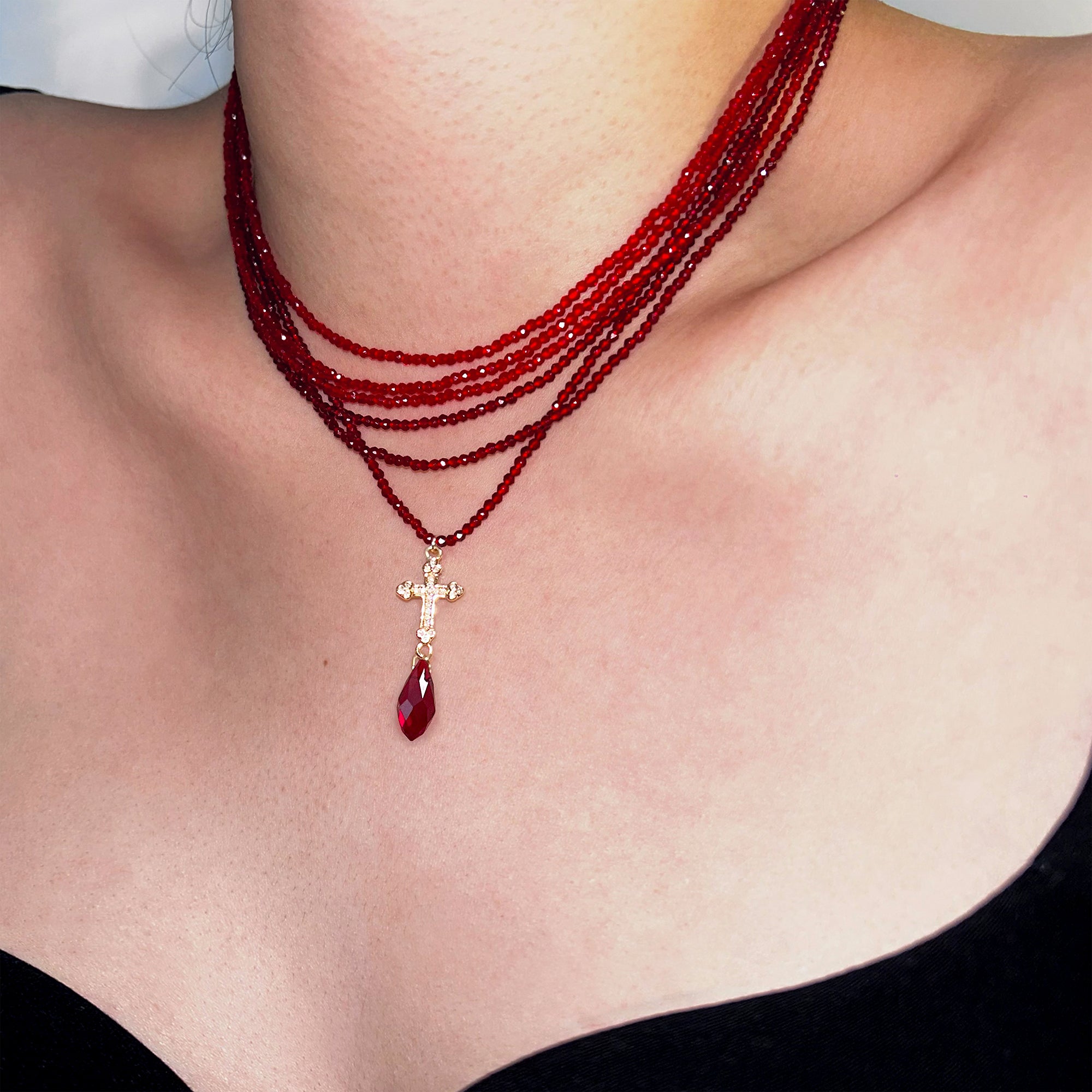 Rose Cross Stacking Necklace,Lumivault.
