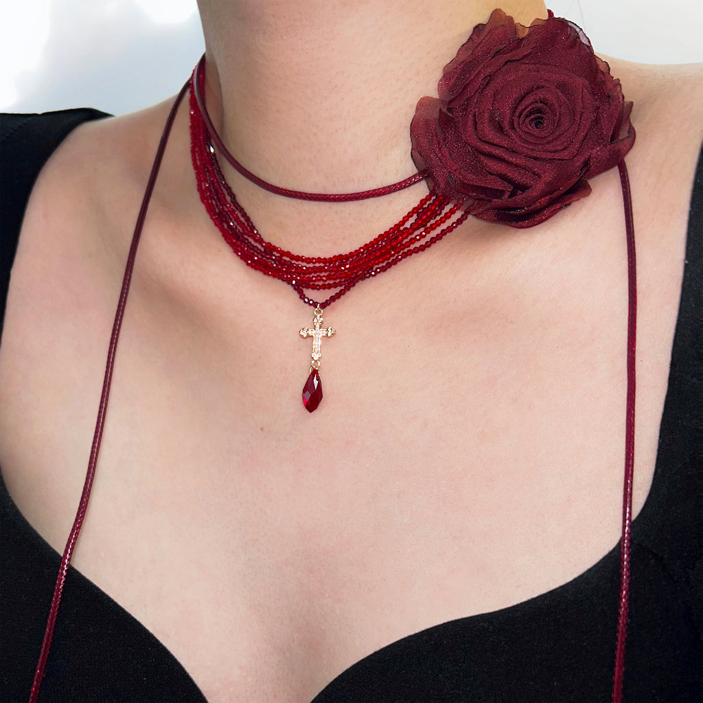 Rose Cross Stacking Necklace,Lumivault.