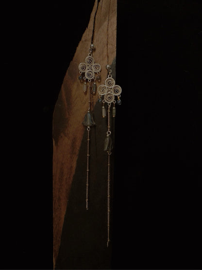 Round Shape Tassel Beaded Long Earrings