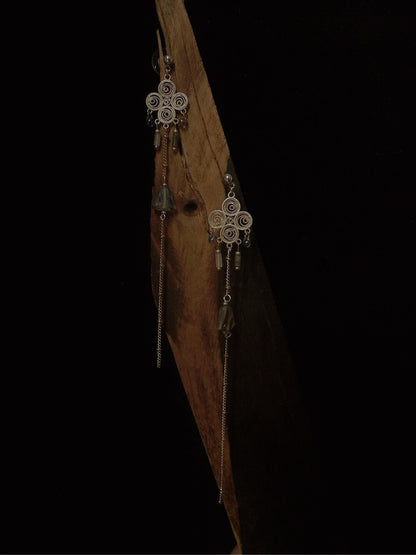 Round Shape Tassel Beaded Long Earrings