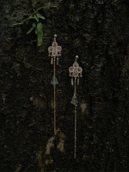 Round Shape Tassel Beaded Long Earrings