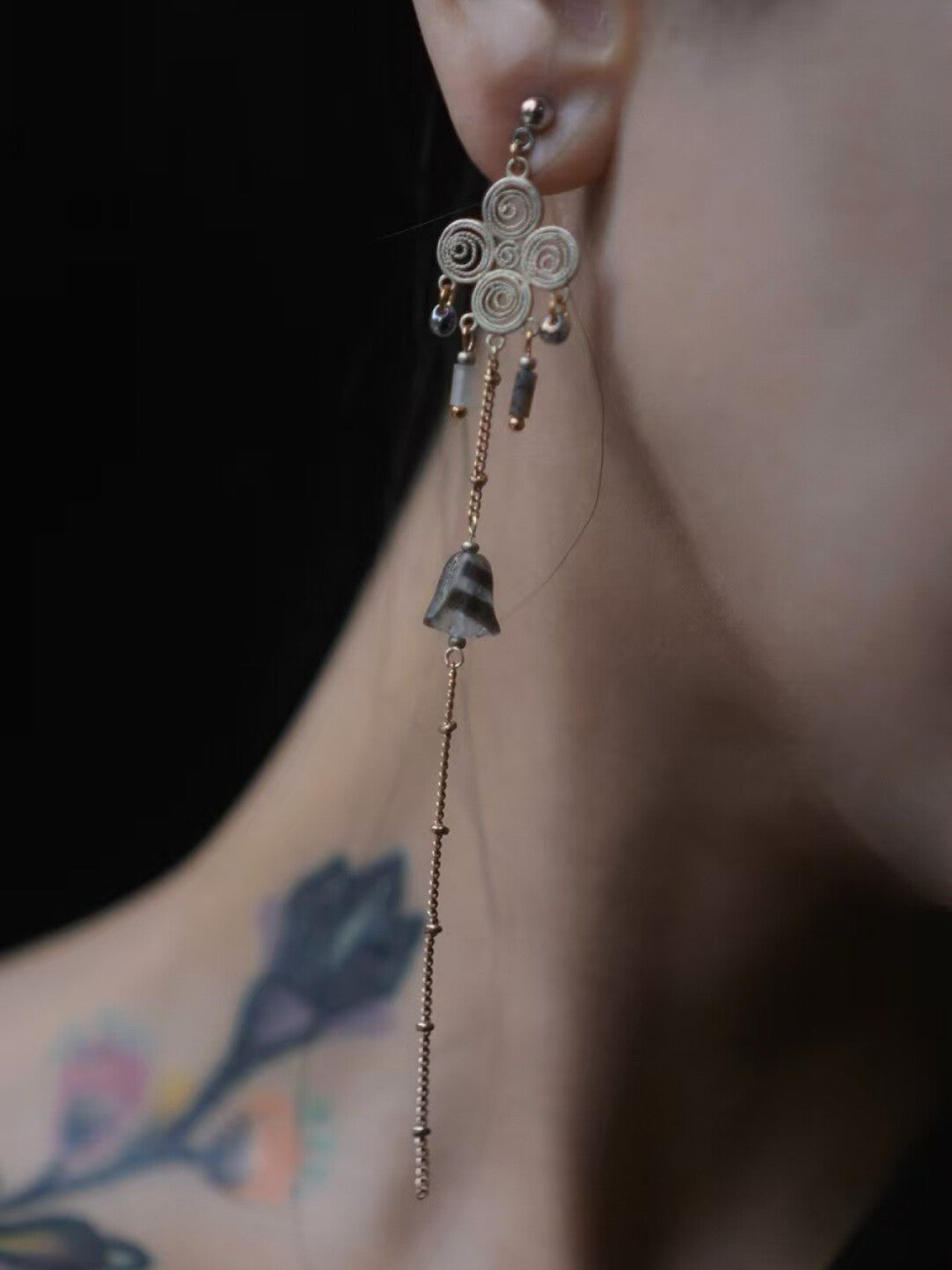 Round Shape Tassel Beaded Long Earrings