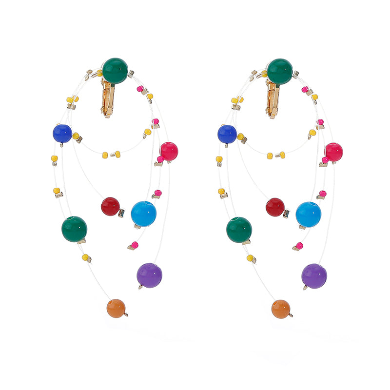 Playful Fireworks Colored Beaded Earrings,A / Clips,Lumivault.