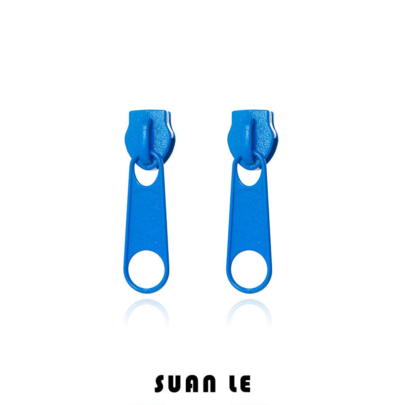 Funny Colorful Zipper Earrings,Blue / Small,Lumivault.