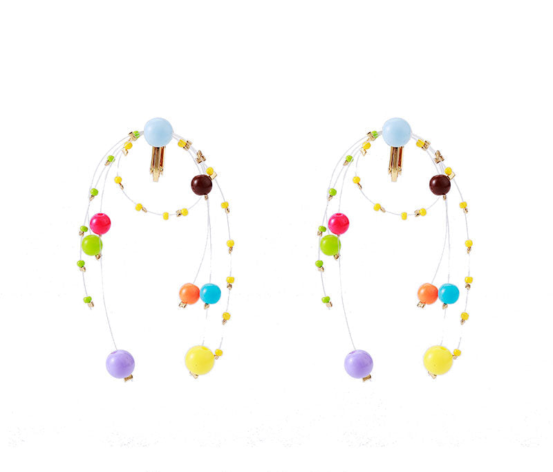 Playful Fireworks Colored Beaded Earrings,D / Clips,Lumivault.