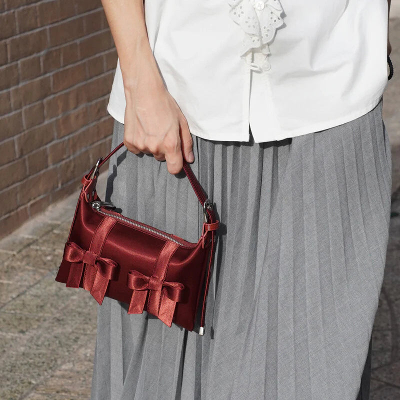 Satin Bow Design Clutch Bag,Lumivault.