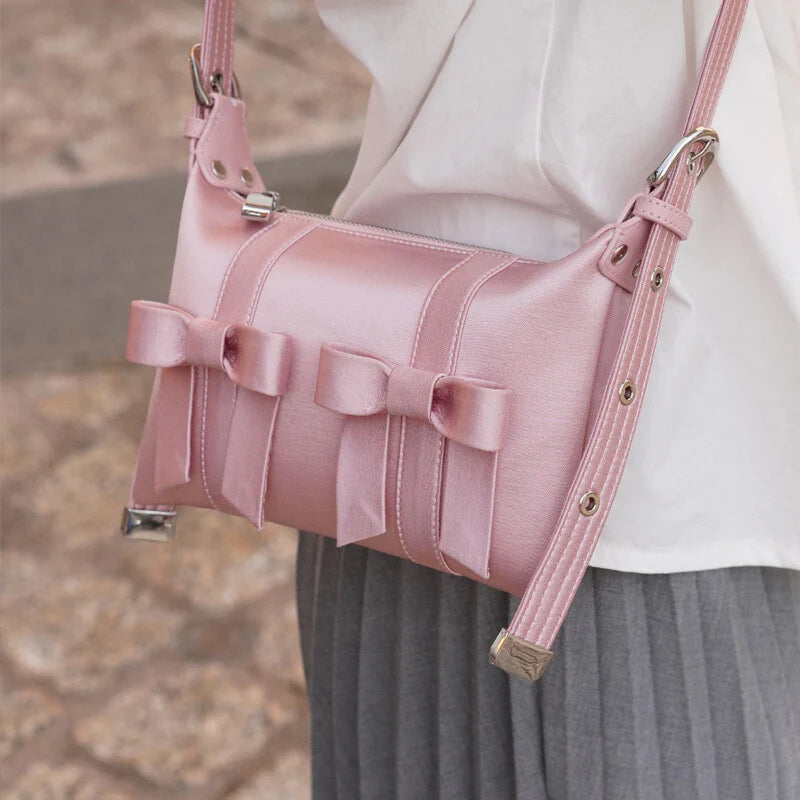 Satin Bow Design Clutch Bag,Pink,Lumivault.