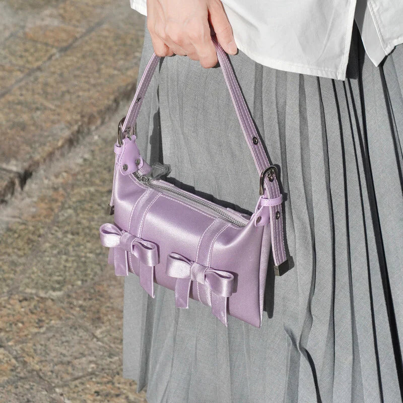 Satin Bow Design Clutch Bag,Purple,Lumivault.